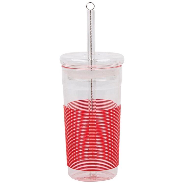 Acrylic Smoothie Cup with Spiral Straw - Red