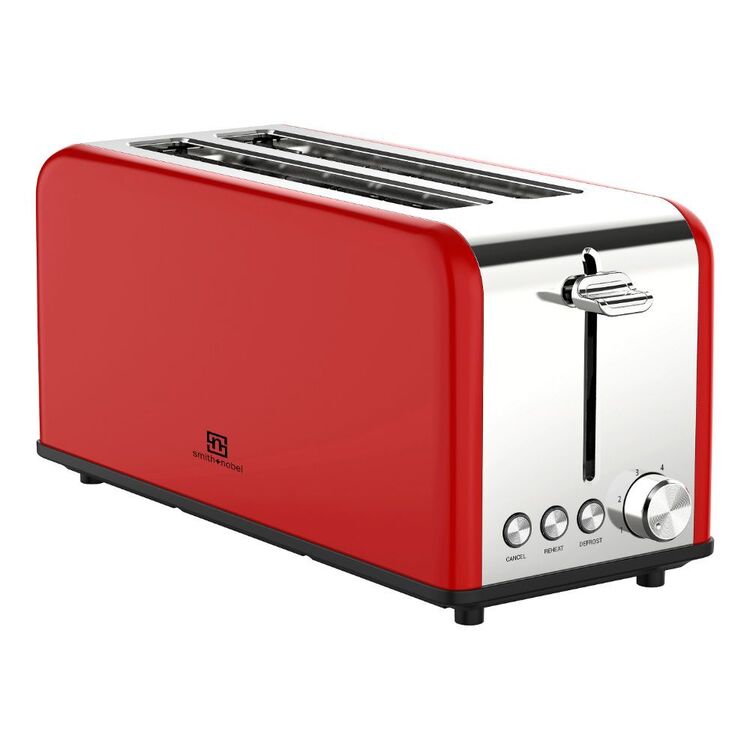 Smith & Nobel 4 Slice Red Long Toaster With Anti-Jam Function TM8230