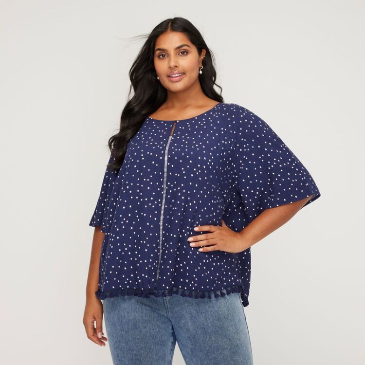 Navy Blue Leggings with Daisies and Geometric Patterns - Plus Size