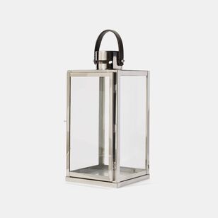 Soren Silver Lantern With Brown Faux Leather Handle
