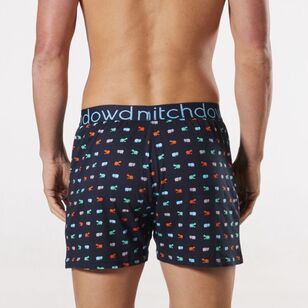 Mitch Dowd Men's Hungry Hippo Printed Cotton Loose Fit Knit Boxer Blue Medium