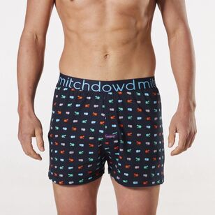 Mitch Dowd Men's Hungry Hippo Printed Cotton Loose Fit Knit Boxer Blue Medium