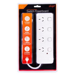 Power 4 Outlet Powerboard Switch With Surge Protection