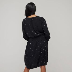 Khoko Collection Women's Printed Viscose Dress Black, White & Spot 12