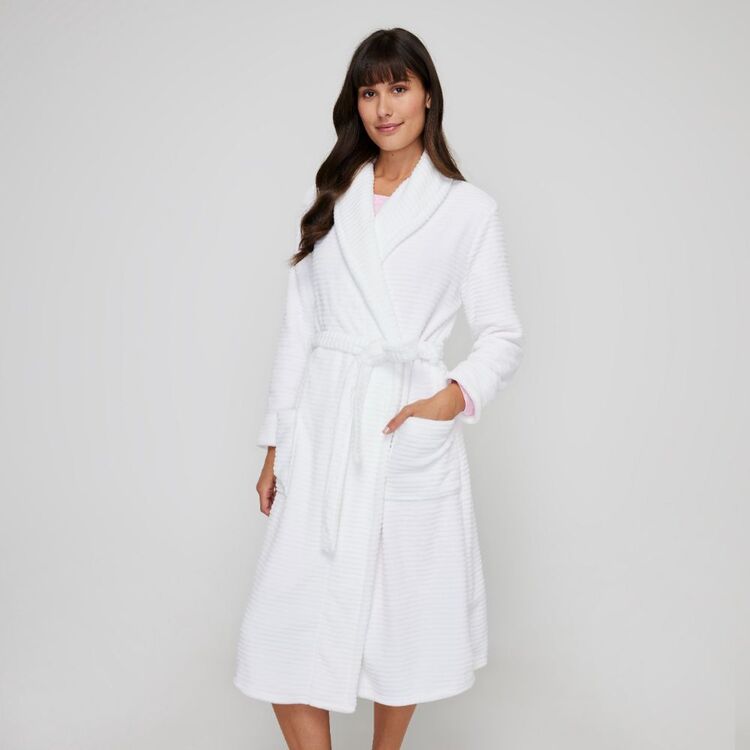 Sash & Rose Women's Texture Fleece Gown White