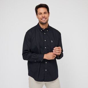 U.S. Polo Assn. Men's Core Logo Poplin Long Sleeve Shirt Black Large