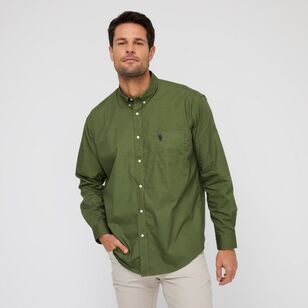 U.S. Polo Assn. Men's Core Logo Poplin Long Sleeve Shirt Olive