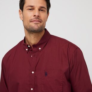 U.S. Polo Assn. Men's Core Logo Poplin Long Sleeve Shirt Wine