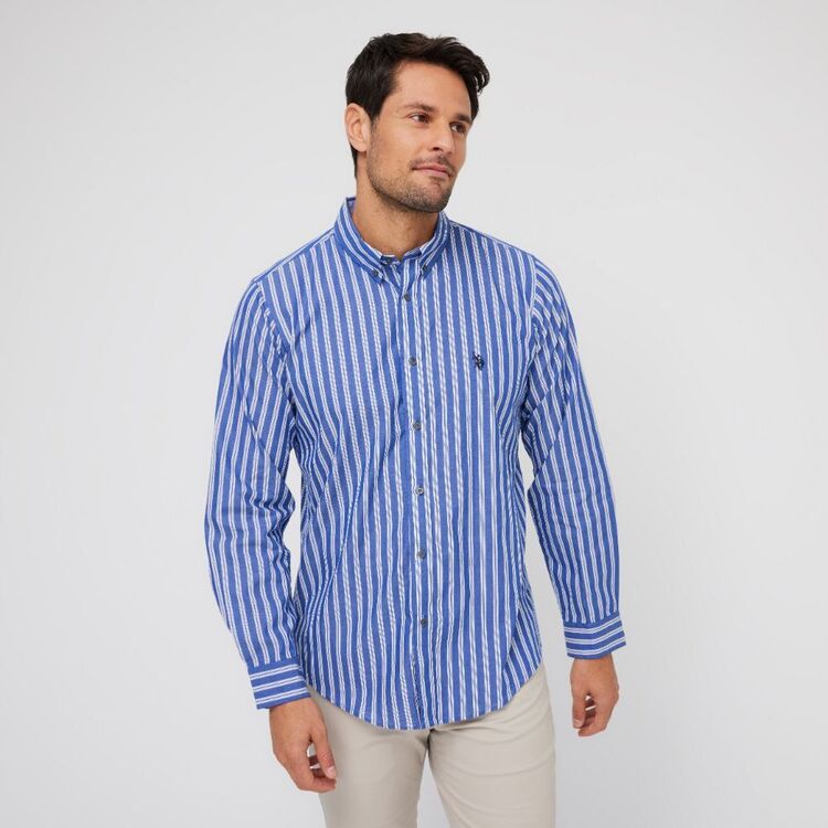 U.S. Polo Assn. Men's Stripe Long Sleeve Shirt Royal Blue