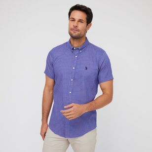 U.S. Polo Assn. Men's Check Short Sleeve Regular Fit Shirt Royal Blue Medium