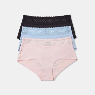 Sash & Rose Women's Bonded Lace Full Brief 3 Pack Blue & Pink