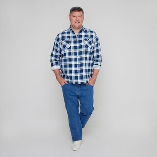 West Cape Classic Men's Falkirk Printed Flanelette Long Sleeve Shirt Blue & White Chalk 4X Large