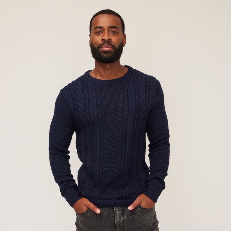 Bronson Casual Men's Drummond Cable Crew Knit Navy