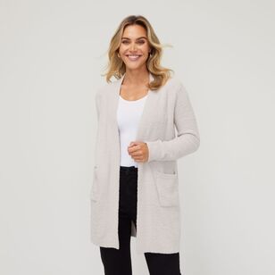Khoko Collection Women's Fleecy Knit Cardigan Oyster