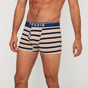 Tradie Black Men's Fly Front Fitted Trunk 3 Pack Blue Stripe