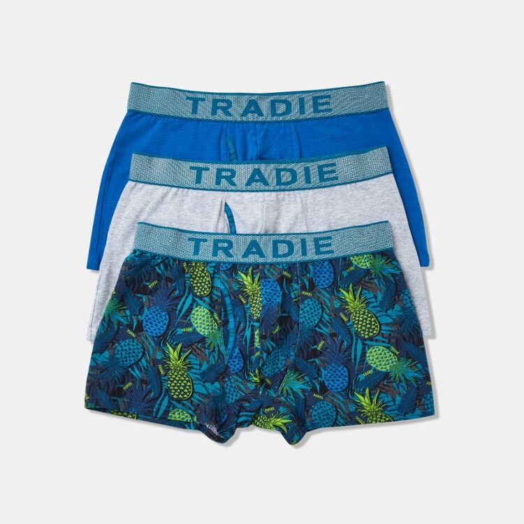 Tradie Men's Fly Front Trunks 3 Pack Blue