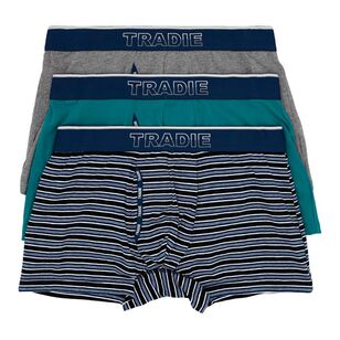 Tradie Black Men's Fly Front Fitted Trunk 3 Pack Grey & Stripe