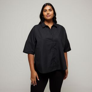 Libertine Women's Cocoon Button Through Shirt Black