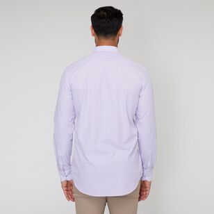 Brooksfield Men's Micro Stripe Easy Care Long Sleeve Shirt Purple