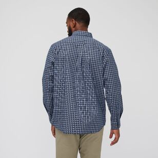 JC Lanyon Men's Conway Check Easy Care Long Sleeve Shirt Navy