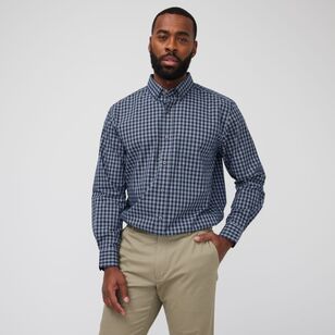 JC Lanyon Men's Conway Check Easy Care Long Sleeve Shirt Navy