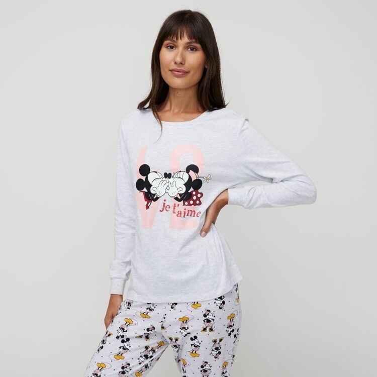Disney Women's Mickey Minnie Supersoft Long Sleeve Top Grey X Small