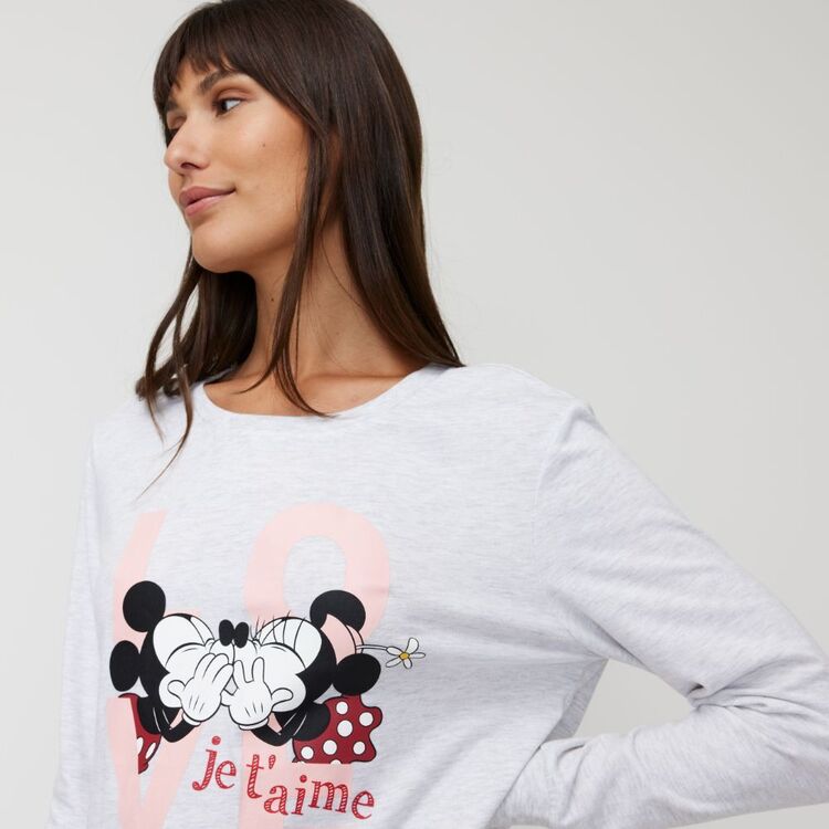 Disney Women's Mickey Minnie Supersoft Long Sleeve Top Grey X Small