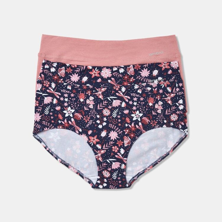 Ambra Women's Smooth Lines Full Brief 2 Pack Floral Print
