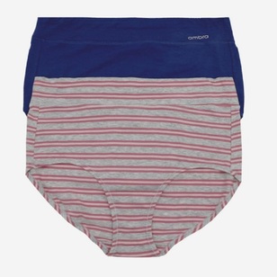 Ambra Women's Smooth Lines Full Brief 2 Pack Stripe 10