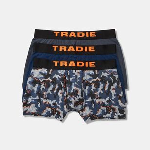 Tradie Black Men's Fly Front Fitted Trunk 3 Pack Blue & Grey