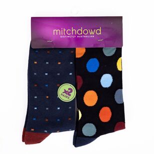 Mitch Dowd Men's Happy Geo Sock 2 Pack Multicoloured Spot 8 -13