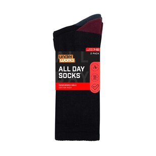 Underworks Men's All Day Heel & Toe Cushion Crew Socks 2 Pack Black Multicoloured