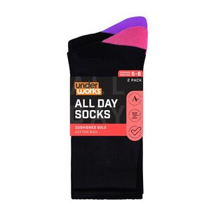Underworks Women's All Day Heel & Toe Cushion Socks 2 Pack Black