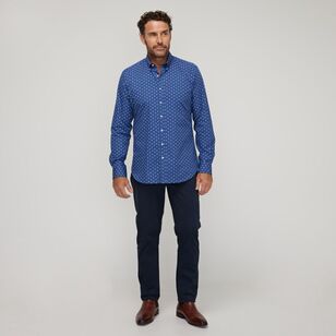 Jeff Banks Men's Square Geo Print Long Sleeve Shirt Blue & White
