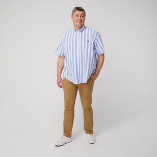 U.S. Polo Assn. Men's Big Cotton Slub Stripe Short Sleeve Shirt Navy