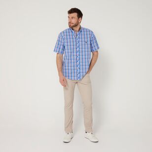 U.S. Polo Assn. Men's Yarn Dye Check Short Sleeve Shirt Blue