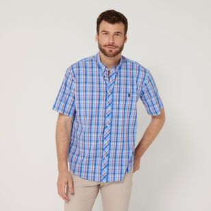U.S. Polo Assn. Men's Yarn Dye Check Short Sleeve Shirt Blue