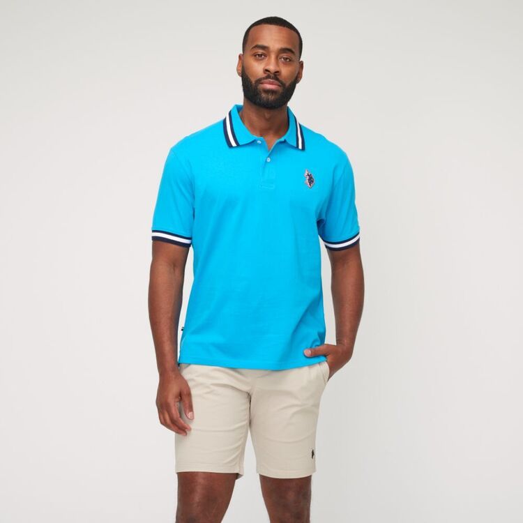 U.S. Polo Assn. Men's Logo Polo With Tipping Turquoise