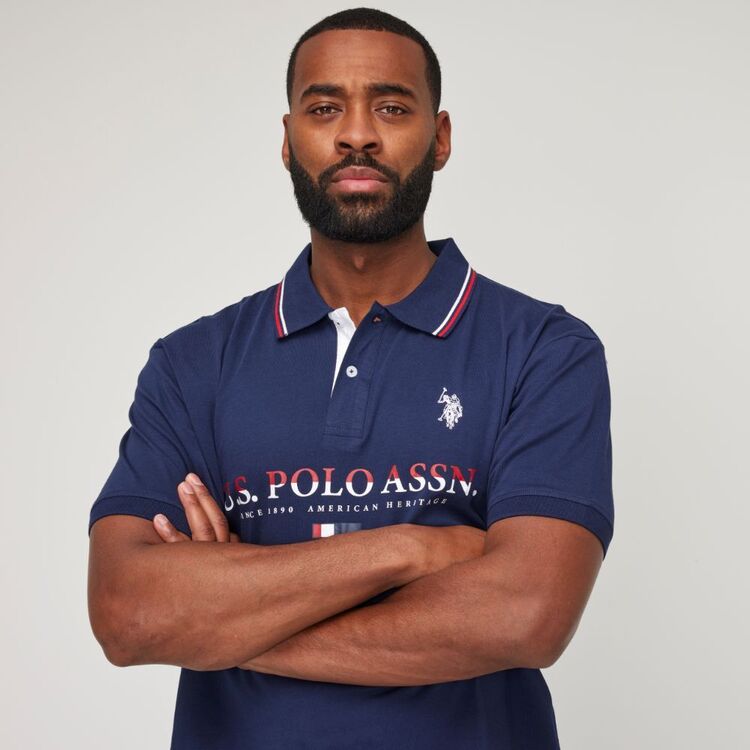 U.S. Polo Assn. Men's Chest Brand Polo With Collar Tipping Navy