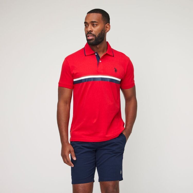 U.S. Polo Assn. Men's Chest Stripe Polo With Tipping Red