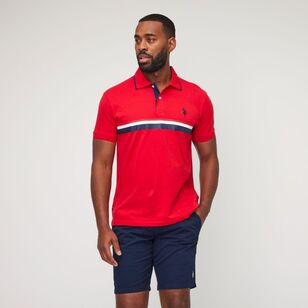 U.S. Polo Assn. Men's Chest Stripe Polo With Tipping Red Medium