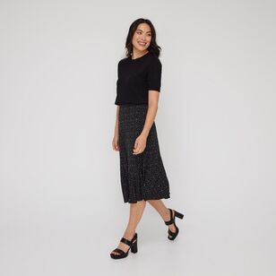 Khoko Smart Women's Jersey Mini Spot Pull On Midi Skirt Black