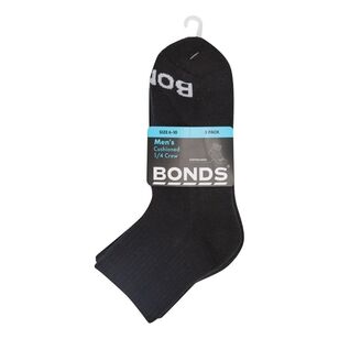 Bonds Men's Cushioned Quarter Crew Sock 3 Pack Black 11+