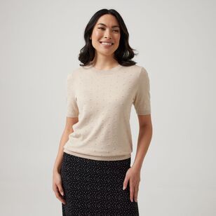Khoko Smart Women's Dobby Short Sleeve Knit Stone