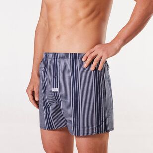 Mitch Dowd Men's Men's Leon Stripe Cotton Stretch Woven Boxer Shorts Navy & White