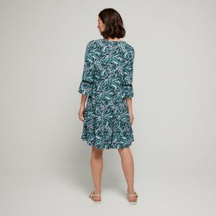 Khoko Collection Women's Lace Insert Viscose Dress Fern