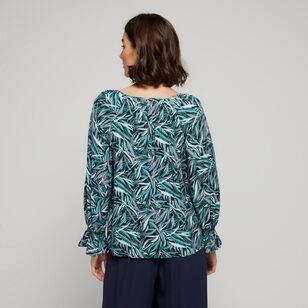 Khoko Collection Women's Shirred Sleeve Viscose Blouse Fern