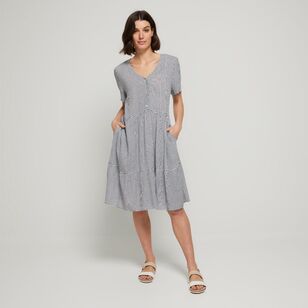 Khoko Collection Women's Crinkle Button Dress Gingham Blue