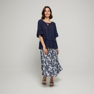 Khoko Collection Women's Crinkle Peasant Blouse Navy