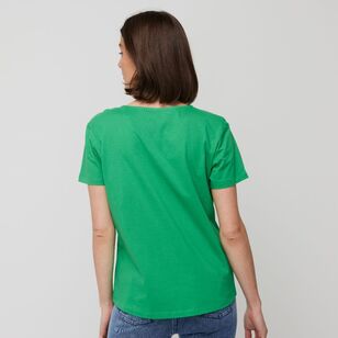 Khoko Basics Women's Vee Neck Cotton Tee Bright Green